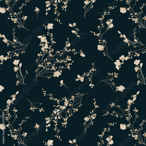 Delicate pastel silhouette of leaves and flowers seamless pattern