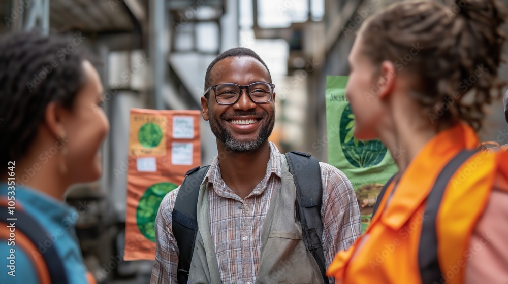 Human Rights Inspectors Engaging in Conversation with Factory Workers to Promote Ethical Practices and Workplace Sustainability Initiatives Human Rights Inspectors Engaging in Conversation with Factory Workers to Promote Ethical Practices and Workplace Sustainability Initiatives