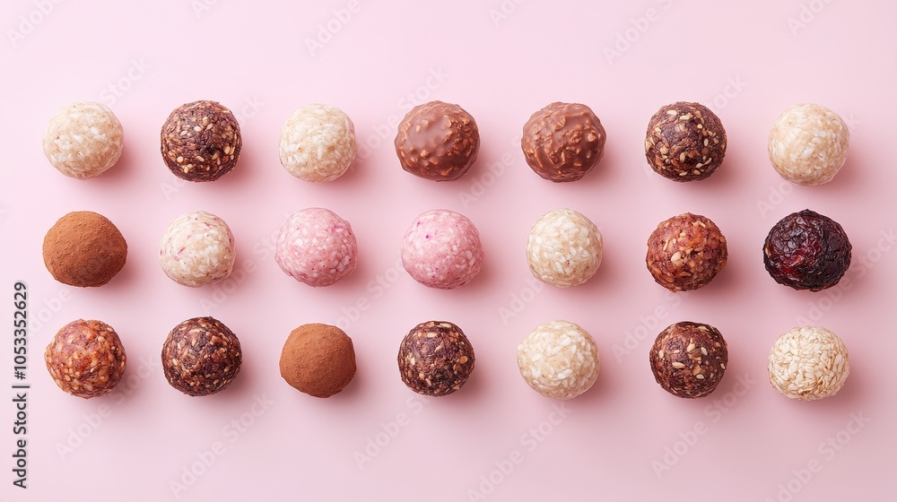 Colorful Energy Balls Selection on Pink Background Colorful Energy Balls Selection on Pink Background