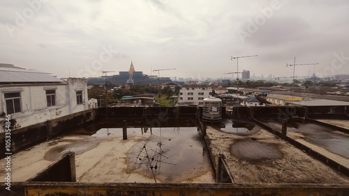 A view of New Thai Parliament or Subpaya Sathathan Building from the electric train station in Bangkok, Thailand.