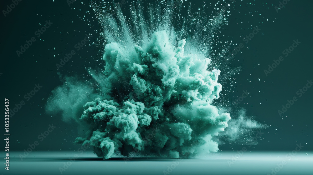 Fototapeta premium vibrant green powder explosion creates stunning visual effect against dark background, showcasing dynamic movement and energy. scene captures essence of creativity and excitement
