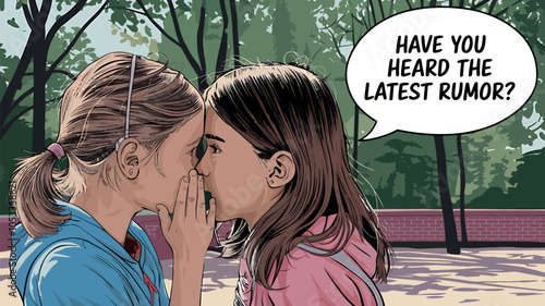 Animated Scene of Two Girls Gossiping in Park 
