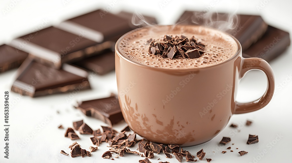 Hot Chocolate with Chocolate Pieces and Steam Hot Chocolate with Chocolate Pieces and Steam