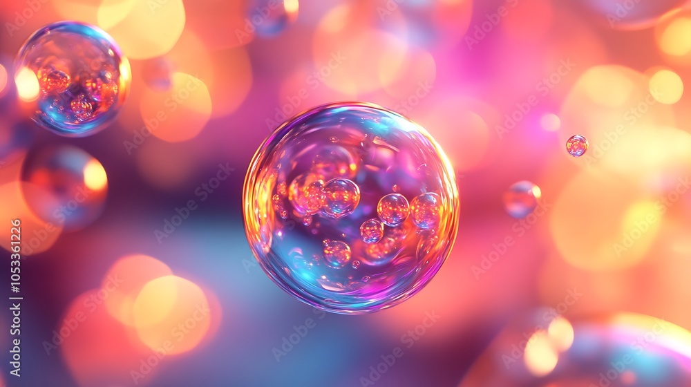 Floating 3d bubble on an abstract background with soft reflections