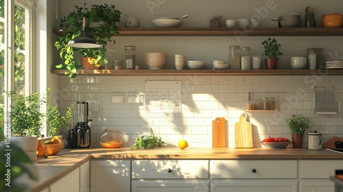 Eclectic kitchen with an empty label holder.