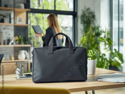 Professional Office Setting with a Sleek, Black Briefcase photo