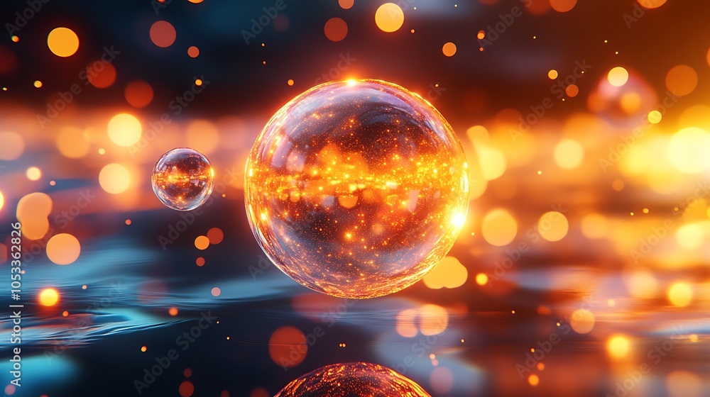 Floating 3d bubble with glowing reflections on a modern abstract background Floating 3d bubble with glowing reflections on a modern abstract background