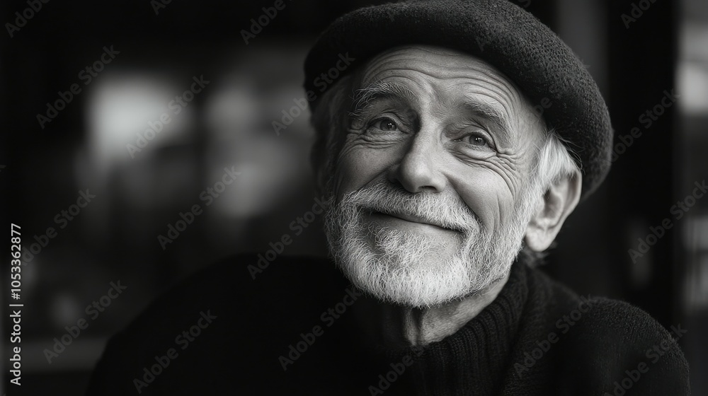 Elderly French man with a beret and a joyful look. Elderly French man with a beret and a joyful look.