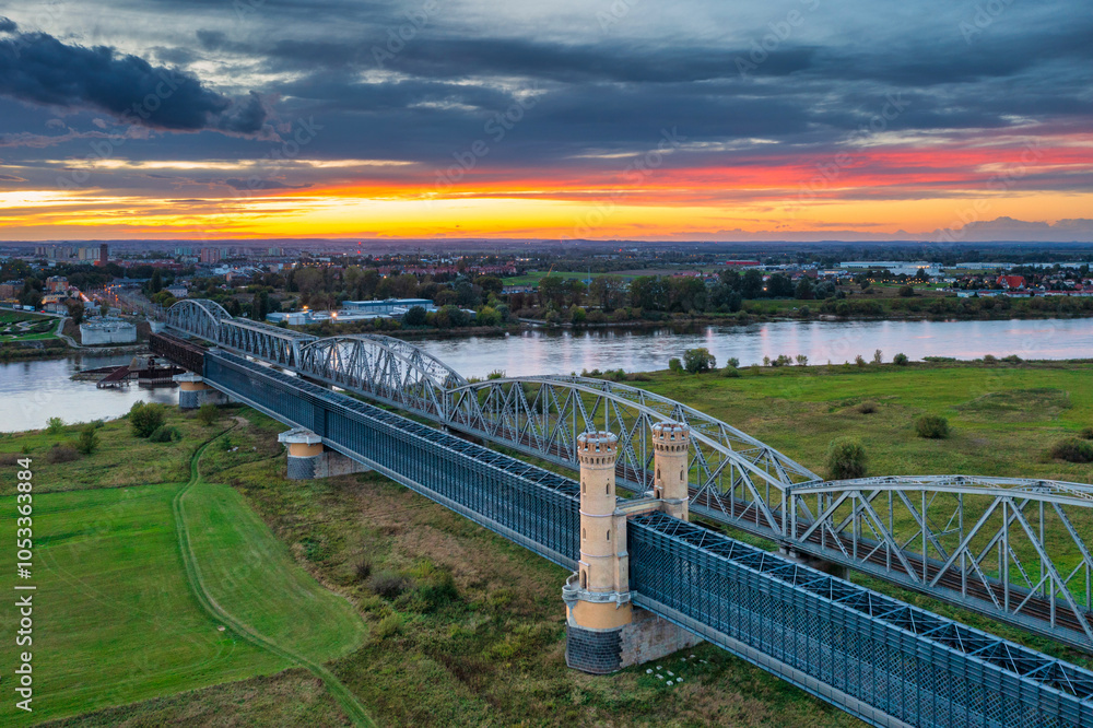 Beautiful scenery of Tczew bridge over the Vistula River at sunset. Poland Beautiful scenery of Tczew bridge over the Vistula River at sunset. Poland