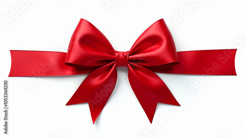 Christmas Satin Ribbon with Bow Isolated on White Background.