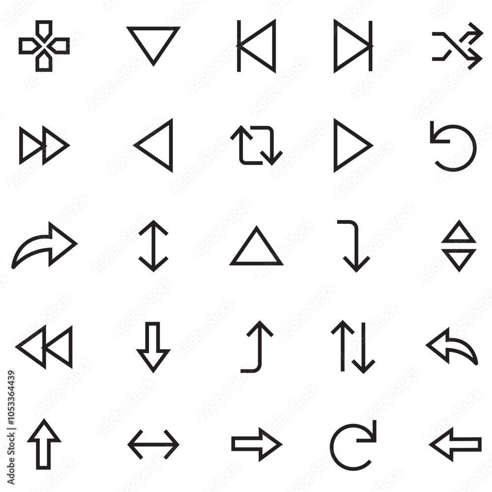 Arrows line icons vector design. Set of arrow design, button, next, play, fast. linear arrows icon pack. Line with Editable stroke. Vector Illustration. Arrows line icons vector design. Set of arrow design, button, next, play, fast. linear arrows icon pack. Line with Editable stroke. Vector Illustration.