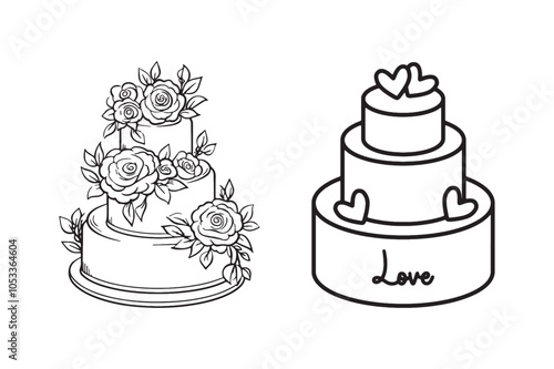 A Cake Adorned with Blooming Roses, A Simple Cake with Hearts and Romance.
