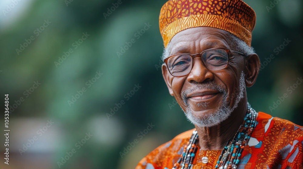 Obraz premium Elderly Nigerian man with traditional attire and a warm expression.