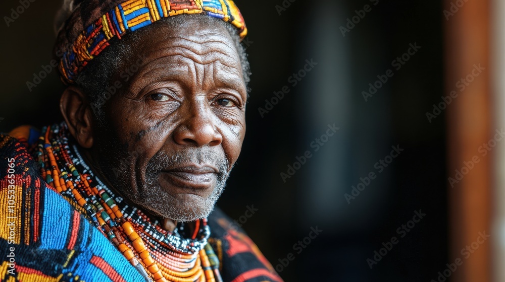 Obraz premium Elderly South African man with traditional attire and a kind expression.
