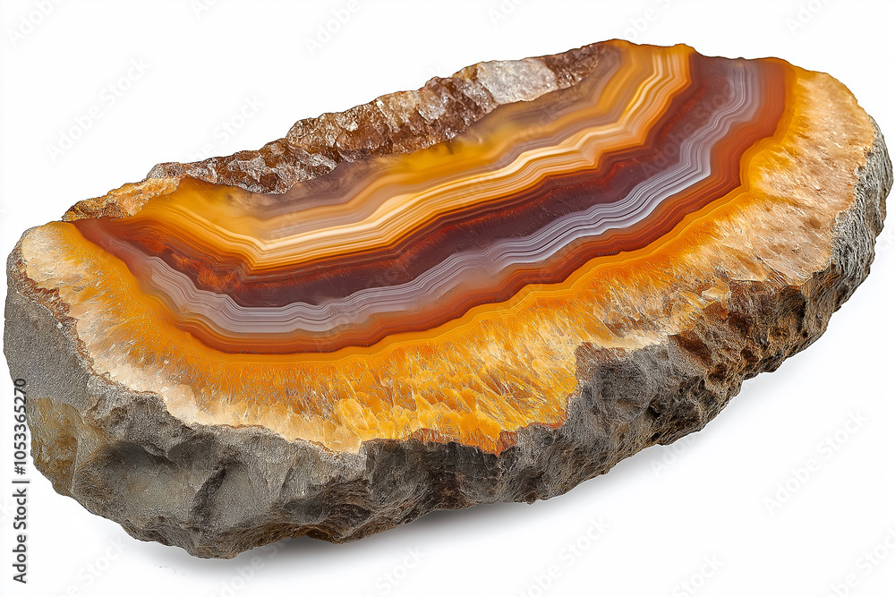 A vibrant slice of agate displaying stunning orange and purple bands illuminated by soft light. Generative AI A vibrant slice of agate displaying stunning orange and purple bands illuminated by soft light. Generative AI