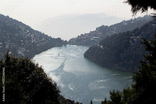 Scenic view of Naini Lake in Nainital, India. photo