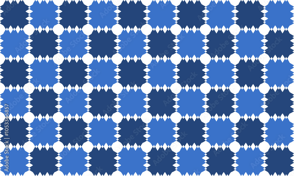 Spike block, Seamless Background texture in geometric ornamental style, two tone blue block square checkerboard repeat pattern, replete image, design for fabric printing, star grid cross Spike block, Seamless Background texture in geometric ornamental style, two tone blue block square checkerboard repeat pattern, replete image, design for fabric printing, star grid cross
