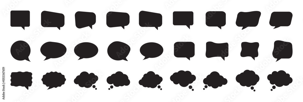 Fototapeta premium Dialogue box silhouette vector set. Talk bubble. Chat message speech bubble. Different Cloud Speech bubbles for talk, dialogue, decoration _ Vector illustration