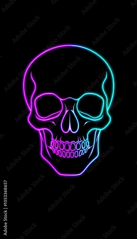 Obraz premium Minimalist Neon Skull Illustration on Dark Background with Glowing Effect