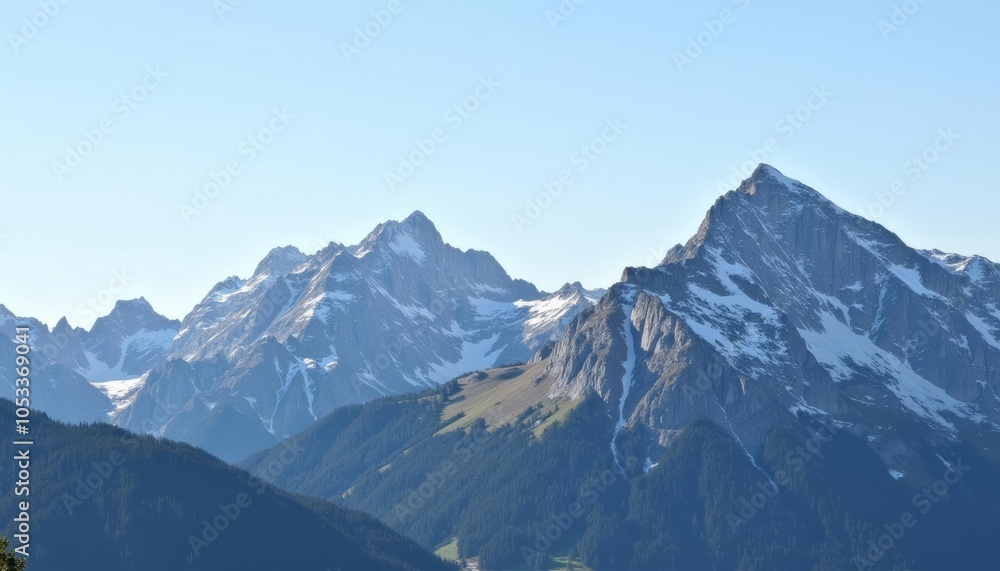 Majestic mountain peaks under a clear sky Majestic mountain peaks under a clear sky