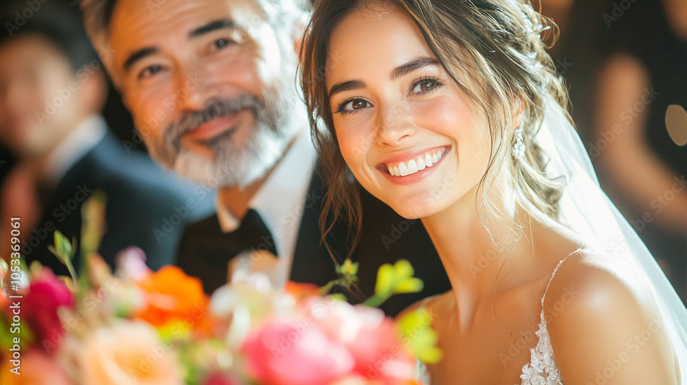 Photo of a bride and groom at a wedding Photo of a bride and groom at a wedding