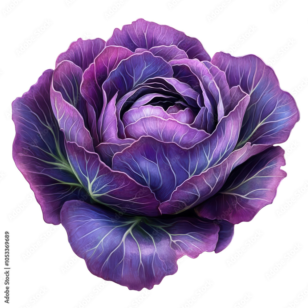 Obraz premium a vibrant cabbage, layered purple leaves, high-detail, isolated on white background