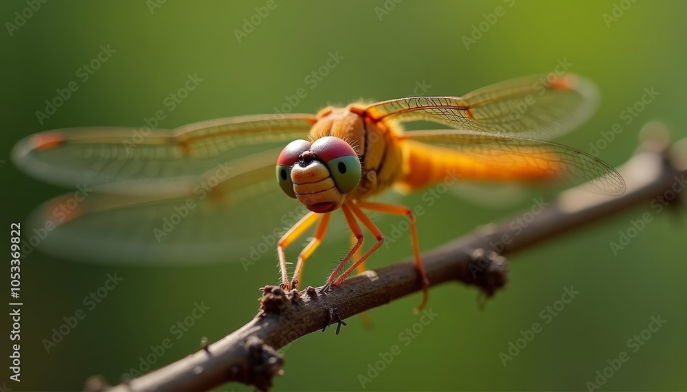 Vibrant dragonfly poised on a twig Vibrant dragonfly poised on a twig