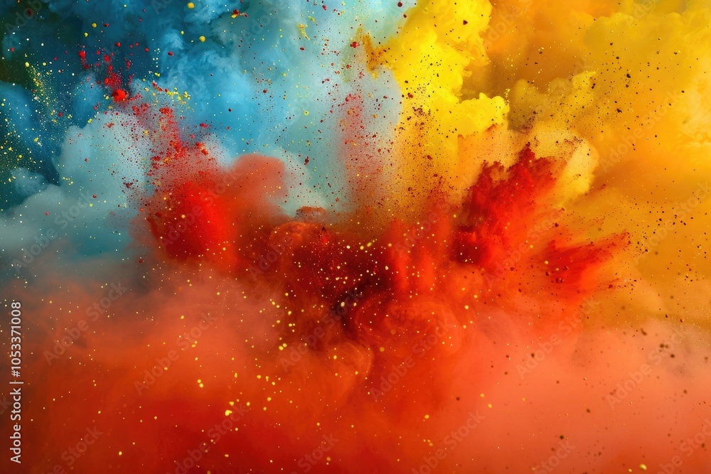 Fototapeta premium Colorful Explosion of Vibrant Powder with Multicolor Dust and Smoke