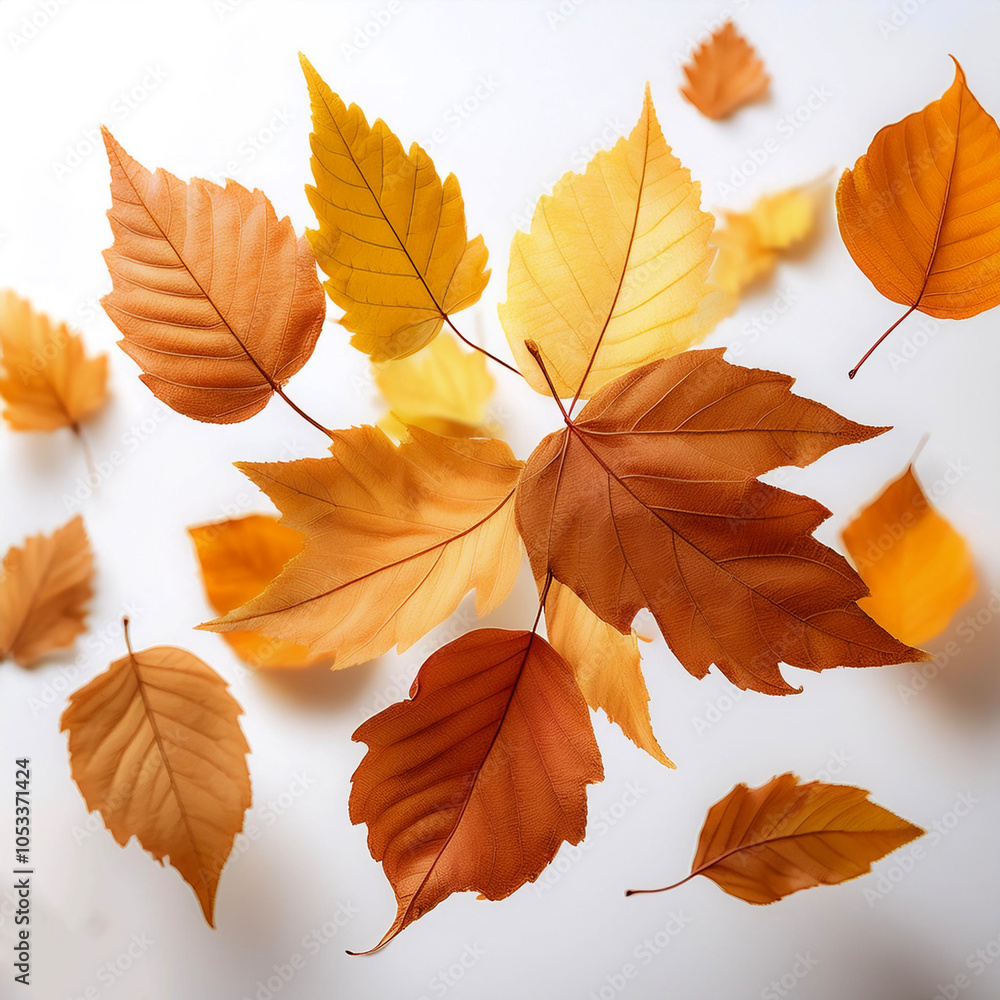 Obraz premium autumn leaves floating or flying isolated white background