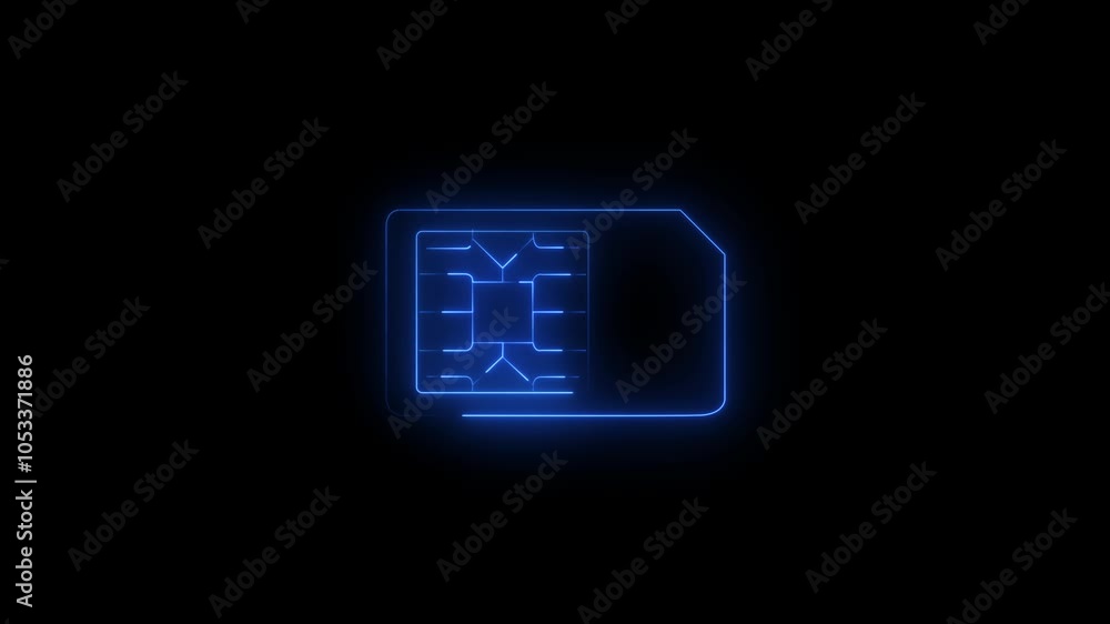 Glowing neon line SD card icon.Memory card. Adapter icon.sim card icon..