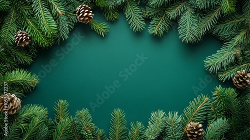 Wallpaper Mural A green background with pine needles and pine cones Torontodigital.ca