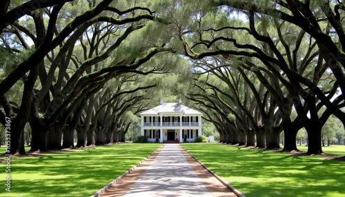  Elegant mansion nestled amidst a canopy of ancient trees photo