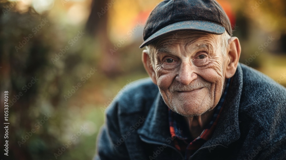 Elderly American man with a baseball cap and a warm expression. Elderly American man with a baseball cap and a warm expression.