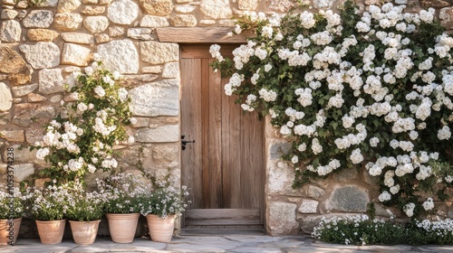 White Roses and Stone Wall