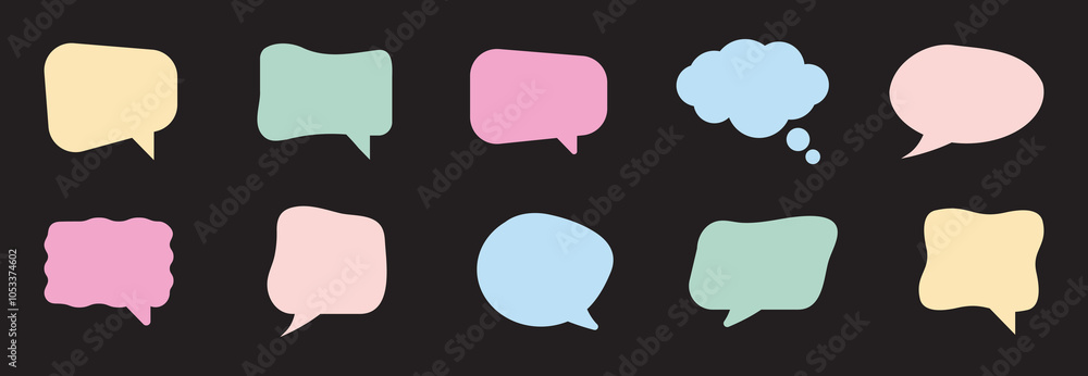 Speech Bubbles. Collection of colorful speech balloon isolated on black background. Chat bubble or dialog boxes on white background. Speech Bubbles. Collection of colorful speech balloon isolated on black background. Chat bubble or dialog boxes on white background.