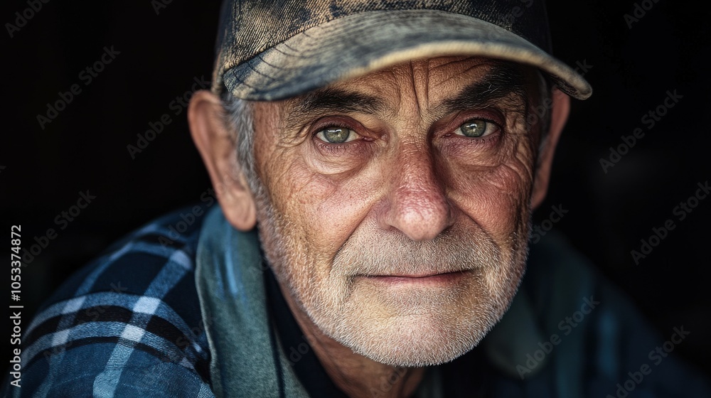 Elderly American man with a baseball cap and a warm expression. Elderly American man with a baseball cap and a warm expression.