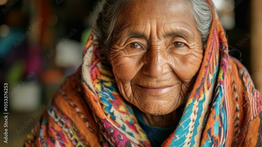 Elderly Mexican woman with a shawl and a gentle smile. Elderly Mexican woman with a shawl and a gentle smile.
