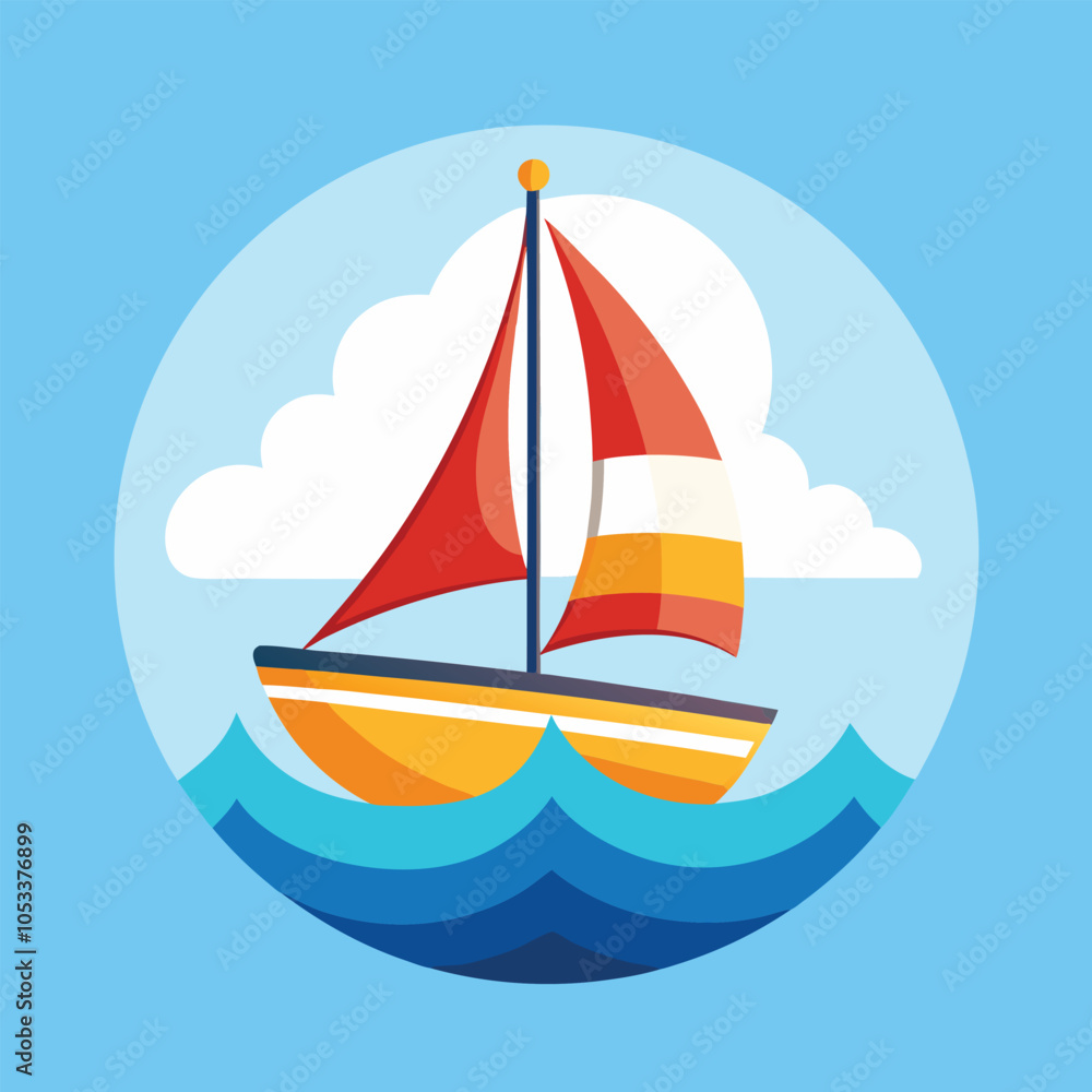 A simple illustration of a sailboat on the ocean with a white cloud in the sky. A simple illustration of a sailboat on the ocean with a white cloud in the sky.