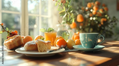 Wallpaper Mural Sunny Morning Breakfast with Coffee and Pastries Torontodigital.ca