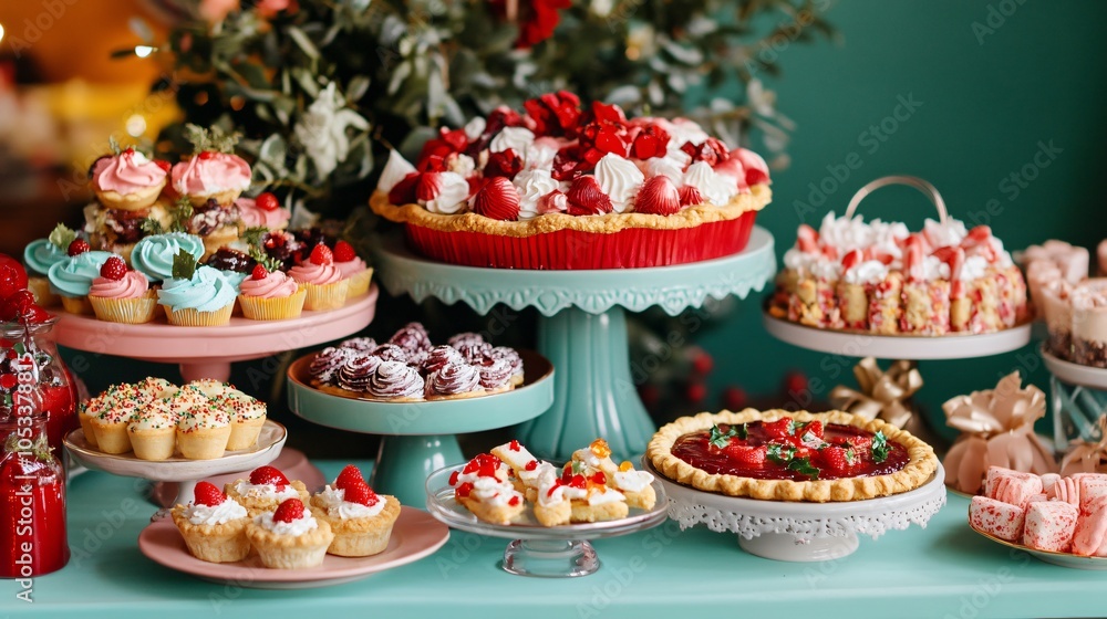 Delicious Dessert Buffet with Cupcakes, Pies and Cake Delicious Dessert Buffet with Cupcakes, Pies and Cake