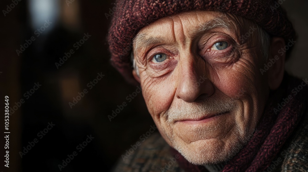 Elderly Swedish man with a woolen hat and a kind expression. Elderly Swedish man with a woolen hat and a kind expression.