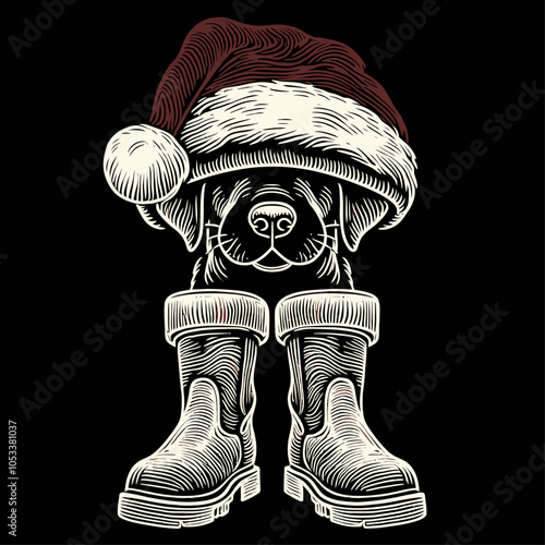 Dog in a Red Santa Hat Stumbling in Oversized Christmas Boots A Festive Scene