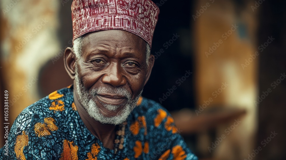 Elderly Nigerian man with traditional attire and a gentle expression. Elderly Nigerian man with traditional attire and a gentle expression.