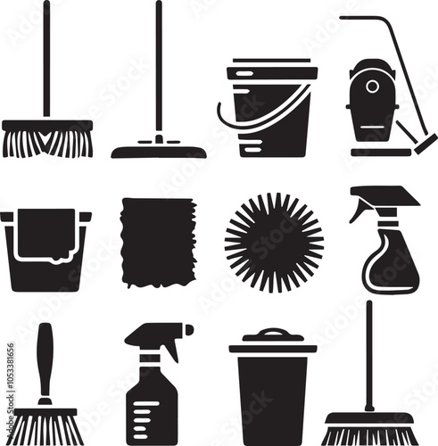 silhouette cleaning icons vector collection