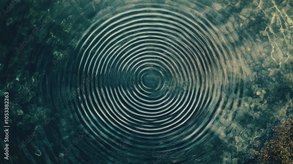 Floating Circle with Ripples in Water from Top View Floating Circle with Ripples in Water from Top View