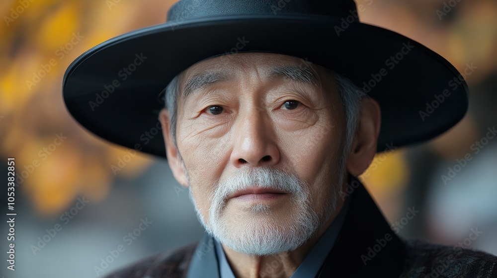 Elderly South Korean man with traditional attire and a kind expression. Elderly South Korean man with traditional attire and a kind expression.