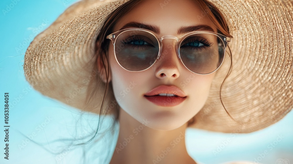French woman with a beach hat and sunglasses, looking stylish French woman with a beach hat and sunglasses, looking stylish