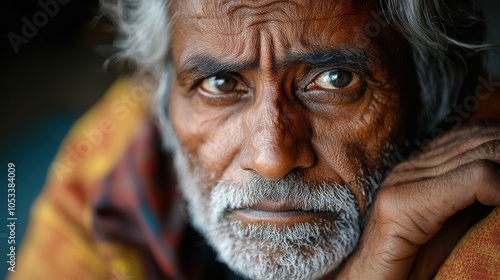 Elderly Indian man with a thoughtful expression