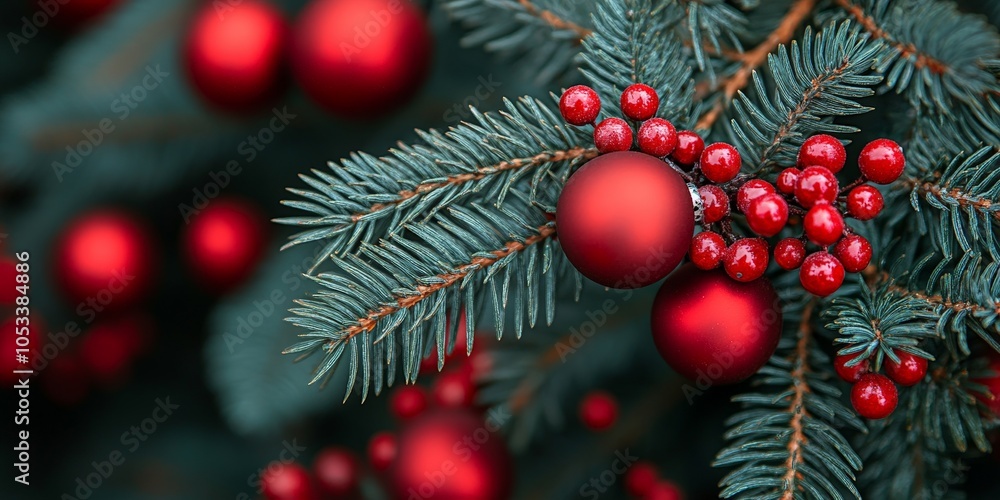 Fir tree branches with red Christmas balls frame Fir tree branches with red Christmas balls frame