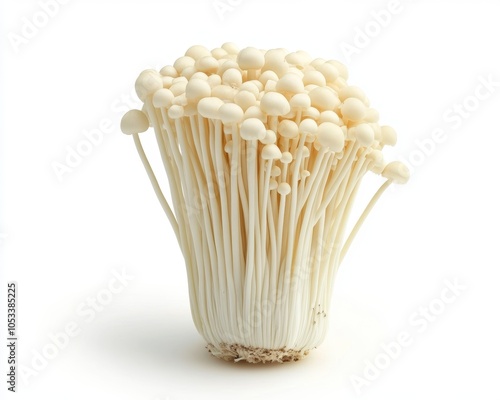 High Resolution Enoki Mushroom Isolated on White Background for Culinary and Food Design Generative AI photo